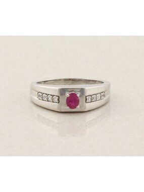 Men's Sterling Silver Natural Ruby & White Zircon Ring Size 12 1/4